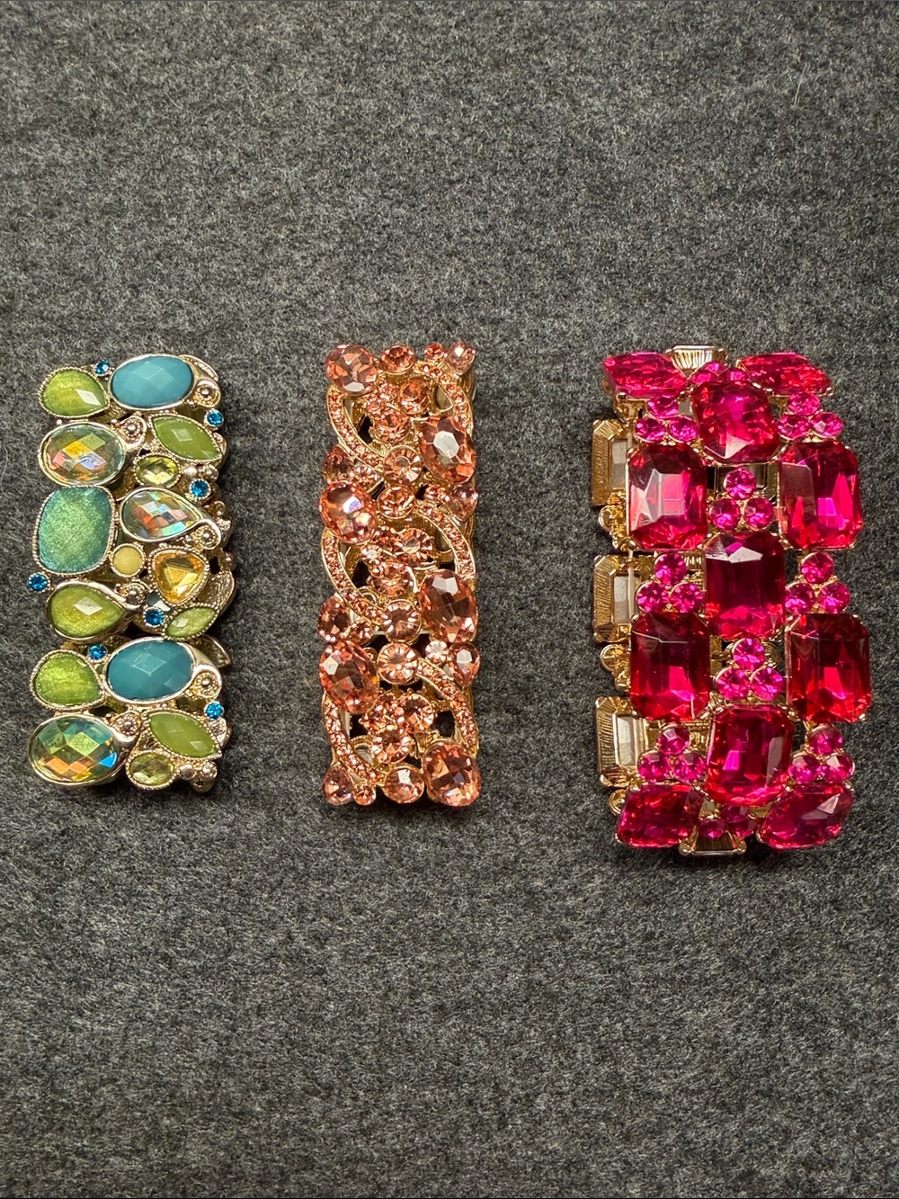 Women's Green/Peach/Fuscia Crystal Statement stretch Bracelet - Fashion Jewelry
